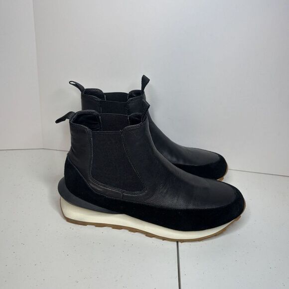 J/Slides Eddie Jogger Black Leather Sneaker Boots Womens Slip On Comfy Womens - Picture 3 of 11